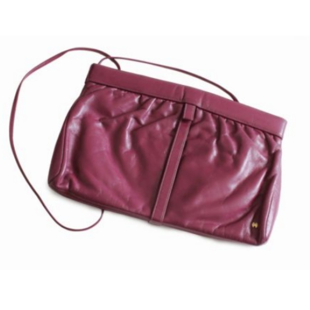 Vintage Halston Bag Leather Clutch or Shoulder Bag Burgundy Early 80s HTF